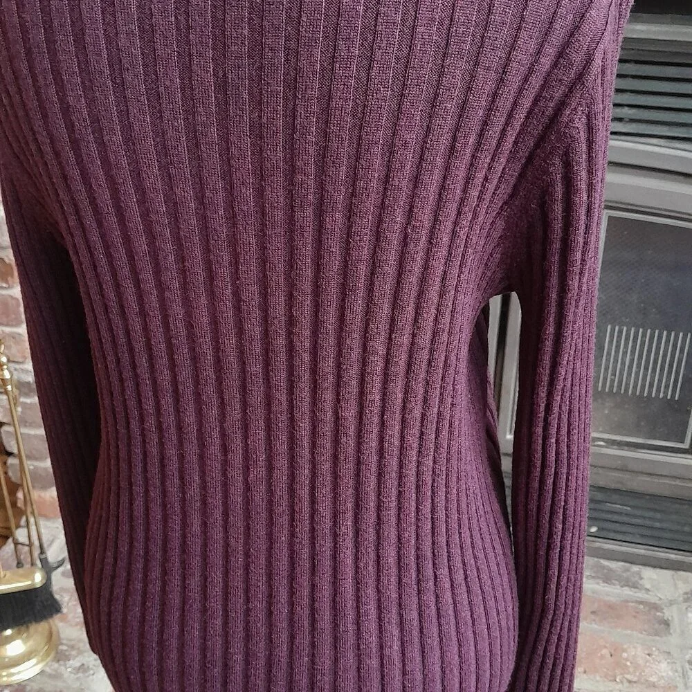 Tory Burch Cardigan Ribbed Burgundy with Purple Trim